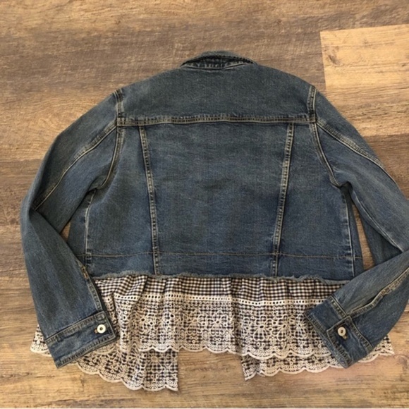 Anthropologie Pilcro & the Letterpress Ruffled Eyelet Gingham Hem Jean Jacket - Picture 2 of 8